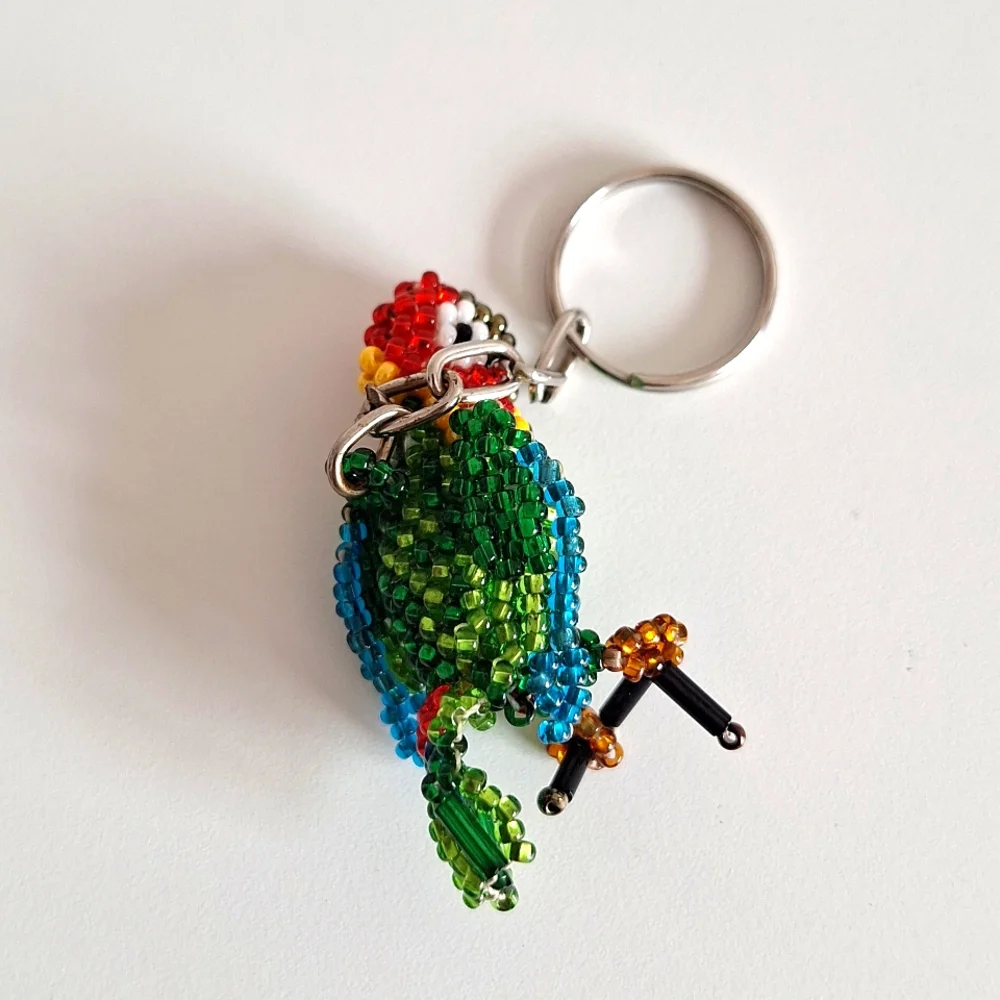 Vibrant Parrot Beaded Keychain